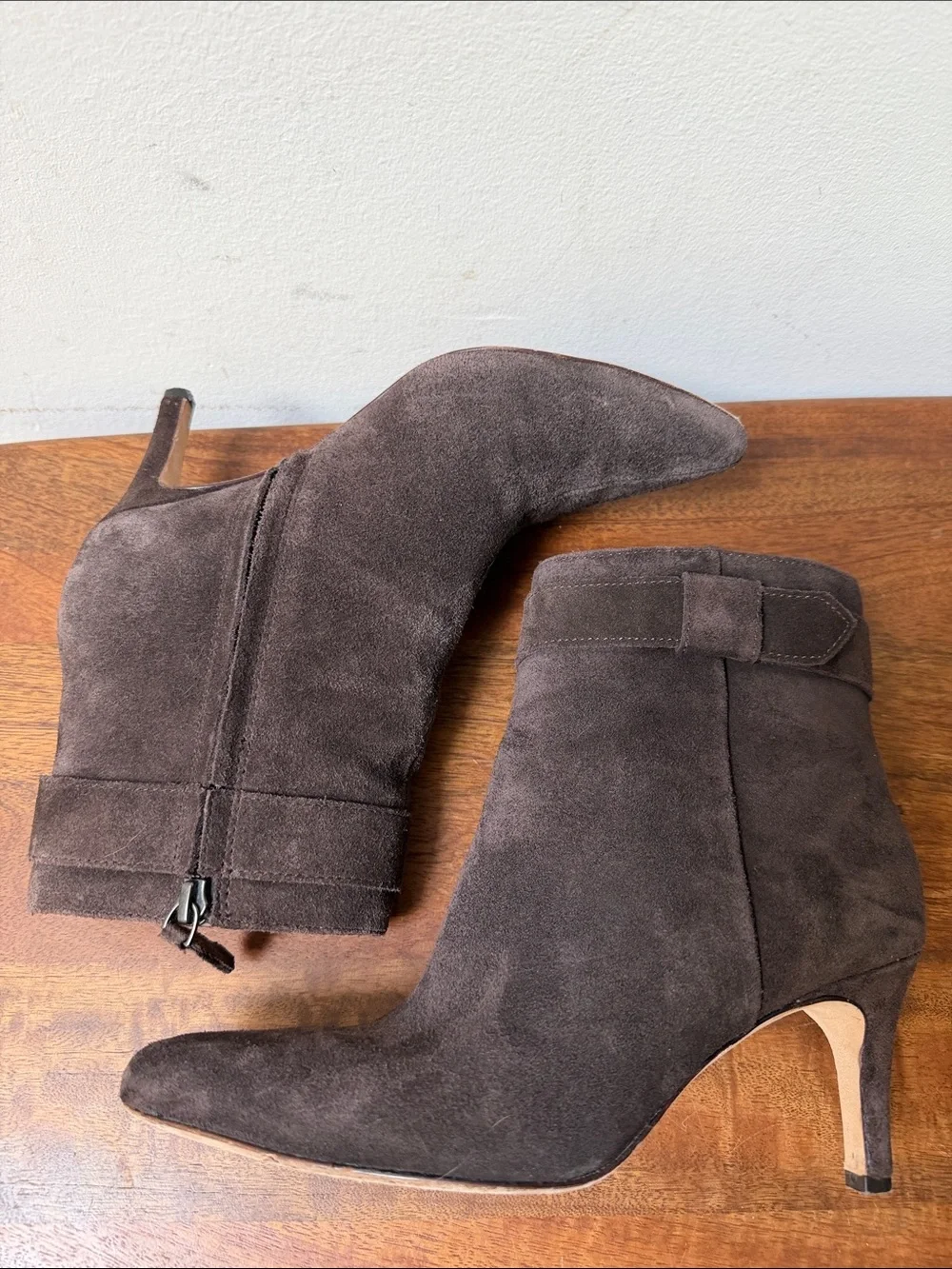 Banana Republic Valais Chocolate Brown Suede Pointed Toe Ankle Booties